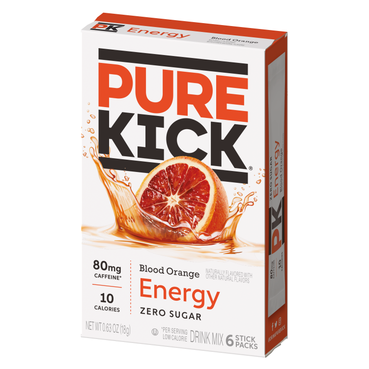 Pure Kick Blood Orange Energy Drink, Blood orange energy drink, blood orange powdered drink mix, Pure Kick Energy & Hydration Singles To Go Pure Kick