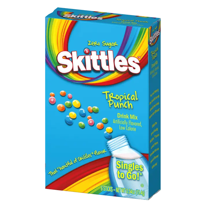 Skittles Tropical Punch, Skittles Tropical Punch Drink Mix, Tropical Punch Skittles Drink, Skittles Tropical Punch flavored water packets