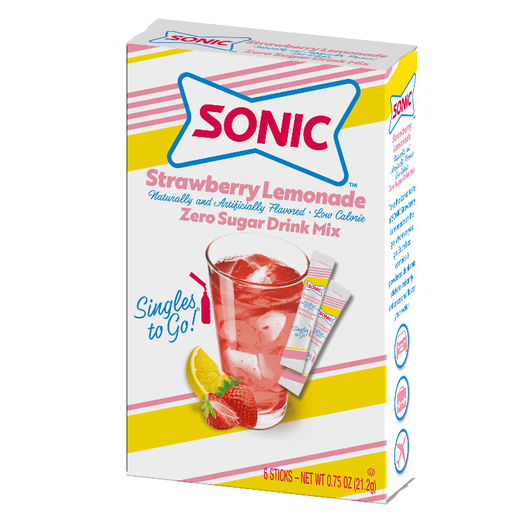 Sonic Strawberry Lemonade Singles to Go, Sonic Strawberry lemonade drink mix, Sonic strawberry lemonade powdered drink mix, strawberry lemonade water flavor packets