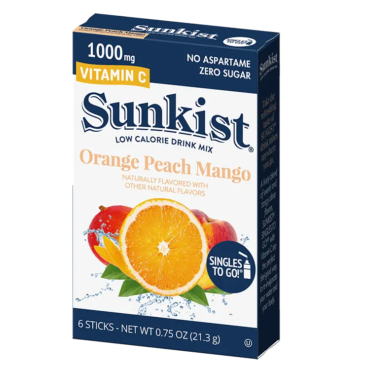 Sunkist orange peach mango, mango orange peach, peach orange mango, Sunkist orange peach mango singles to go, orange peach mango drink mix, peach orange mango drink mix, sugar free orange peach mango drink, orange peach mango flavored drink mix