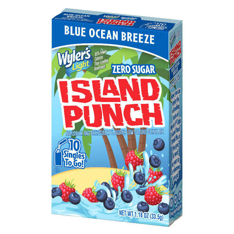 Wyler's Light Island Punch Blue Ocean Breeze Singles to Go Drink Mix, Blue Ocean Breeze STG, STG Blue Ocean Breeze, Sugar free island punch, island punch flavored water packets