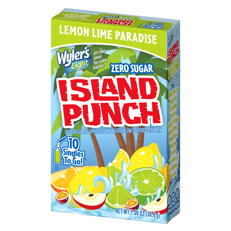 Wyler's Light Island Punch Lemon Lime Paradise Singles to Go Drink Mix, Lemon Lime drink mix, Lemon Lime flavored water packets, sugar free Lemon Lime, Lemon Lime for bottled water
