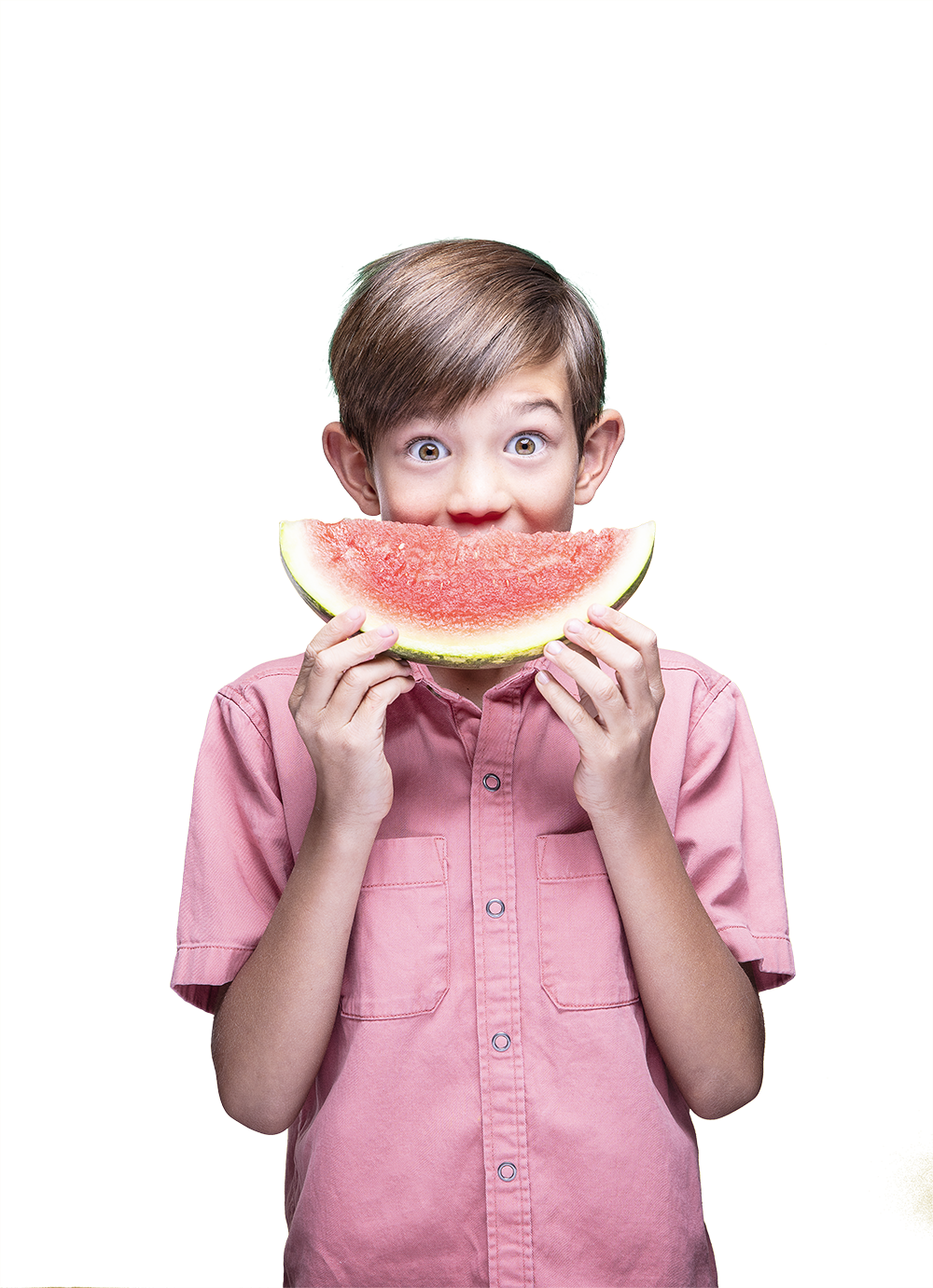 Boy eating a watermelon, watermelon flavor, watermelon flavored drink mix
