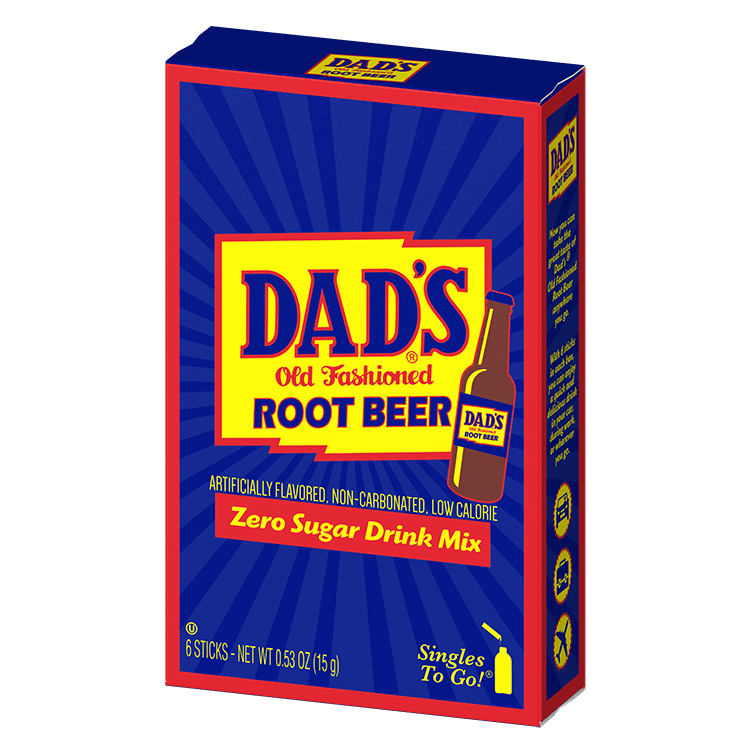 Dad's Root Beer, Dad's Old Fashioned Root beer singles to go, root beer drink mix, root beer singles to go, root beer water flavoring, root beer powder, root beer powdered drink mix