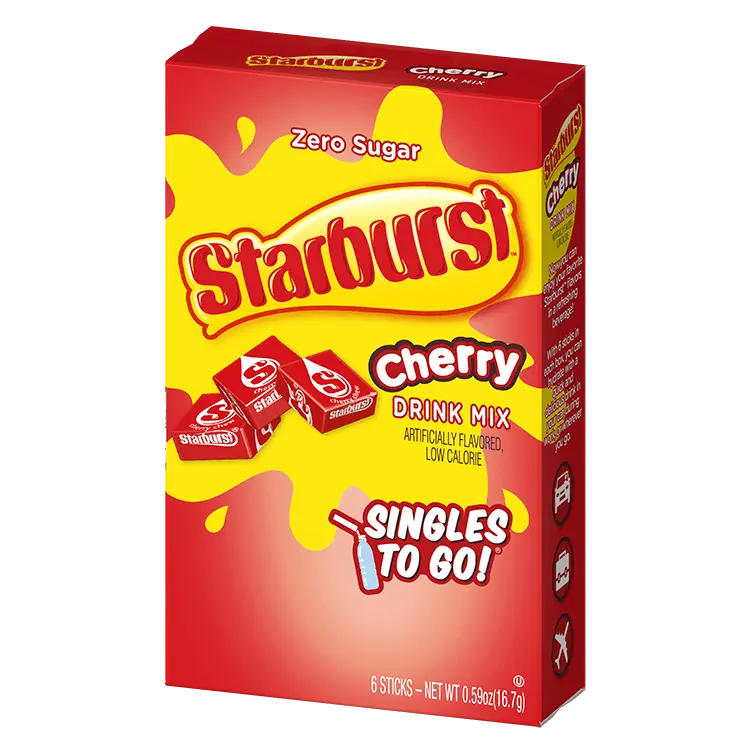 Starburst cherry singles to go, Starburst cherry flavored drink mix, starburst cherry flavored water, cherry flavored water, cherry powdered drink mix