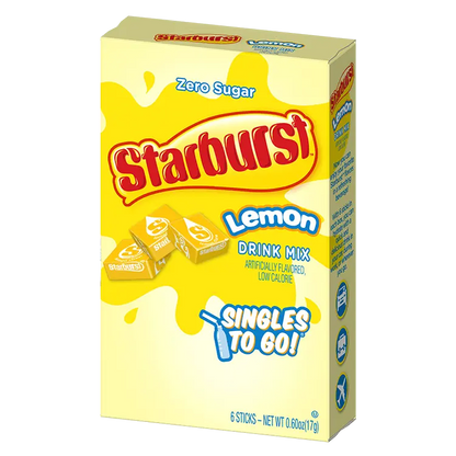 Starburst Lemon Drink Mix, Starburst lemon flavored water, starburst lemon powdered drink mix, lemon powdered drink mix, lemon drink