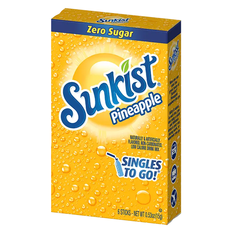 sunkist pineapple, pineapple sunkist, sunkist pineapple soda, pineapple sunkist soda, pineapple soda, sunkist pineapple drink mix, sunkist pineapple singles to go, pineapple powdered drink mix, pineapple flavored water, pineapple flavor for bottles of water