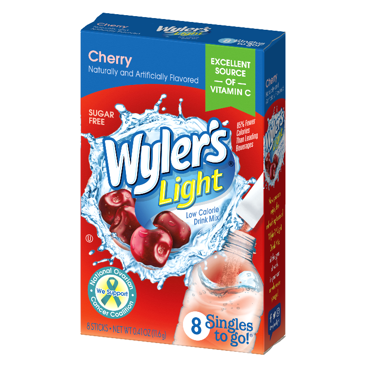 Wyler's Light Cherry Singles to Go Drink Mix, Cherry STG, STG Cherry, Sugar free cherry drink mix, cherry powdered drink mix, cherry flavored water packets