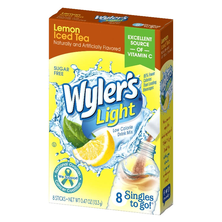 Wyler's Light Lemon Iced Tea Singles to Go, Lemon iced tea drink, lemon ice tea flavored water, iced tea water flavor packets, lemon iced tea for bottled water