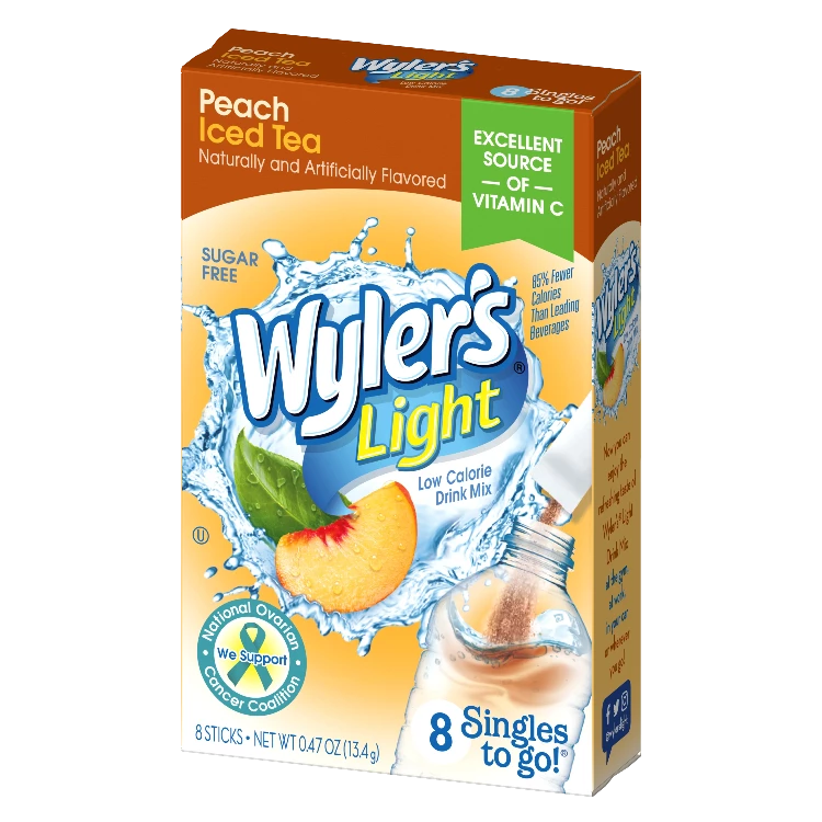 Wyler's Light  Peach Iced Tea Singles to Go . Peach Iced Tea Singles to Go, Peach iced tea drink, peach iced tea flavored water, peach drink mix, peach tea for water bottles