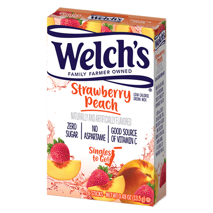 Welch’s Strawberry Peach Singles to go Drink Mix, Strawberry Peach flavored water, sugar free Strawberry Peach drink, Strawberry Peach stg, stg Strawberry Peach, Strawberry Peach flavored water packets