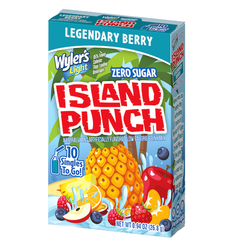 Wyler's Light Island Punch Legendary Berry, Legendary Berry Singles to Go, Legendary Berry powdered drink mix, berry drink mix, sugar free berry drink mix