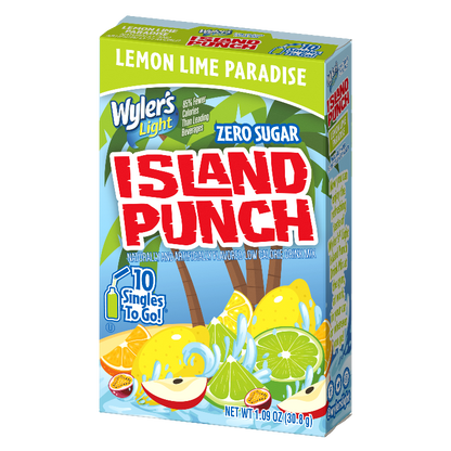 Wyler's Light Island Punch Lemon Lime Paradise Singles to Go Drink Mix, Lemon Lime drink mix, Lemon Lime flavored water packets, sugar free Lemon Lime, Lemon Lime for bottled water